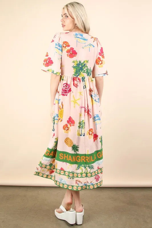 VERY J Button Down Printed Midi Dress