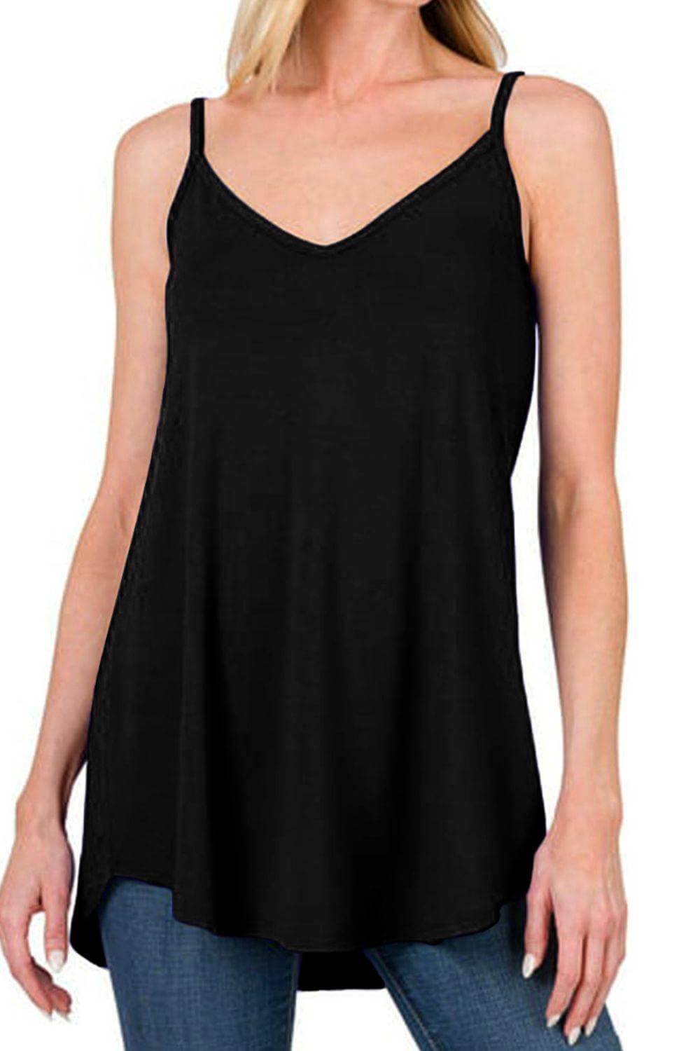 Full Size Spaghetti Strap V-Neck Flowy Tunic Cami - Clothes For Her Online Store