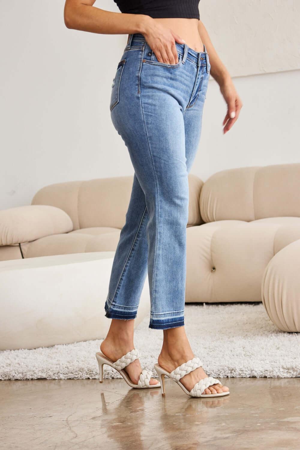 Judy Blue Full Size Release Hem Cropped Bootcut Jeans - Clothes For Her Online Store