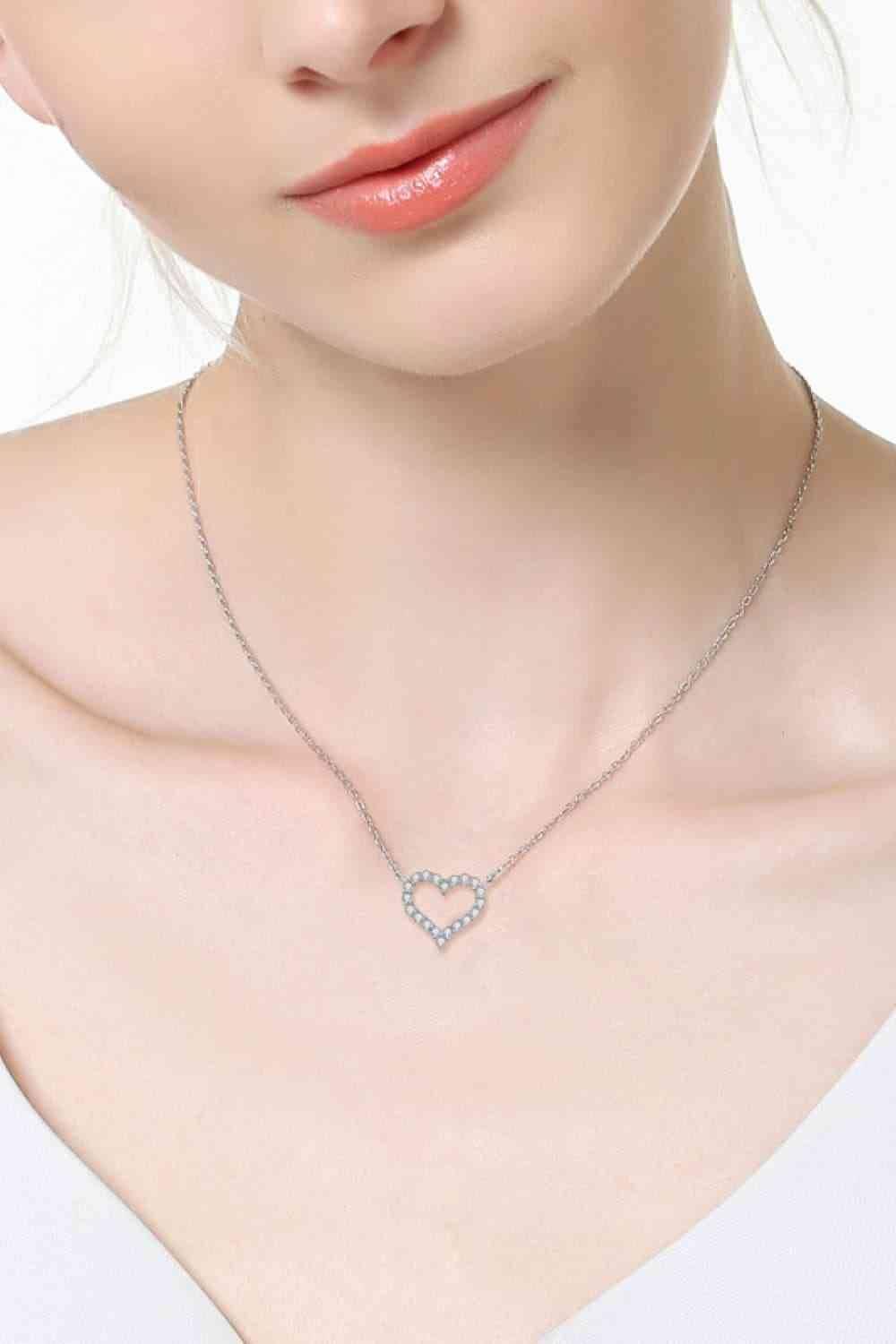 Adored Moissanite Platinum-Plated Heart Necklace - Clothes For Her Online Store