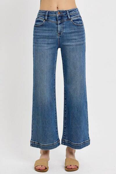 RISEN Full Size High Rise Crop Wide Leg Front Yoke Detail Jeans Plus Size - Clothes For Her Online Store