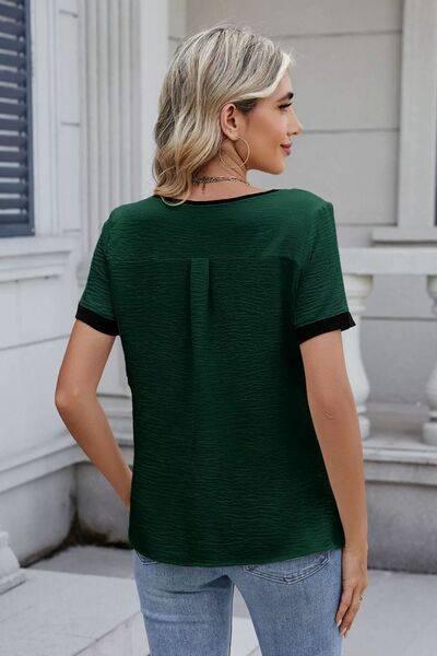 Cutout Round Neck Short Sleeve Blouse - Clothes For Her Online Store