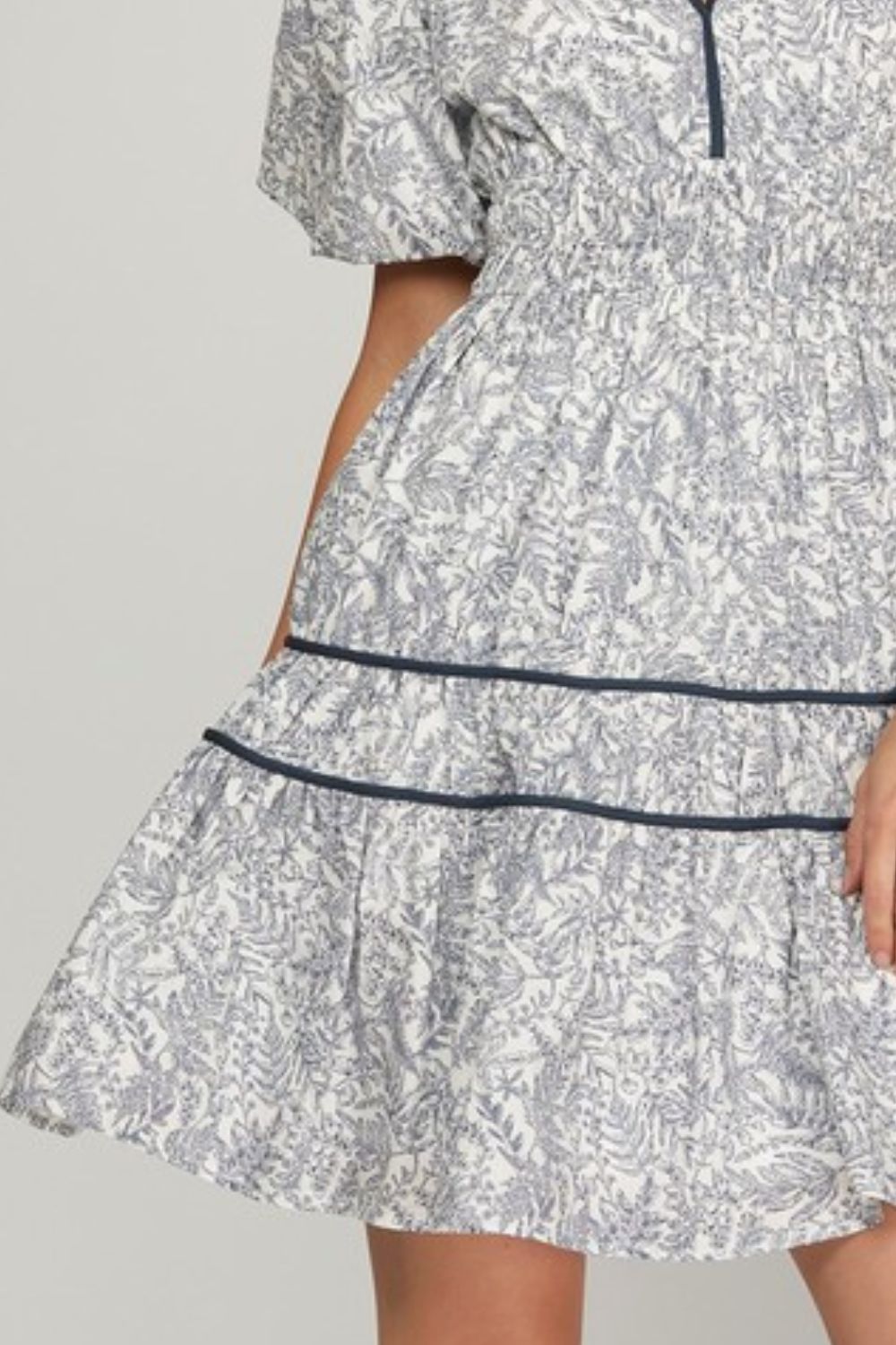 She + Sky Full Size Printed V-Neck Puff Sleeve Tiered Dress Plus Size - Clothes For Her Online Store