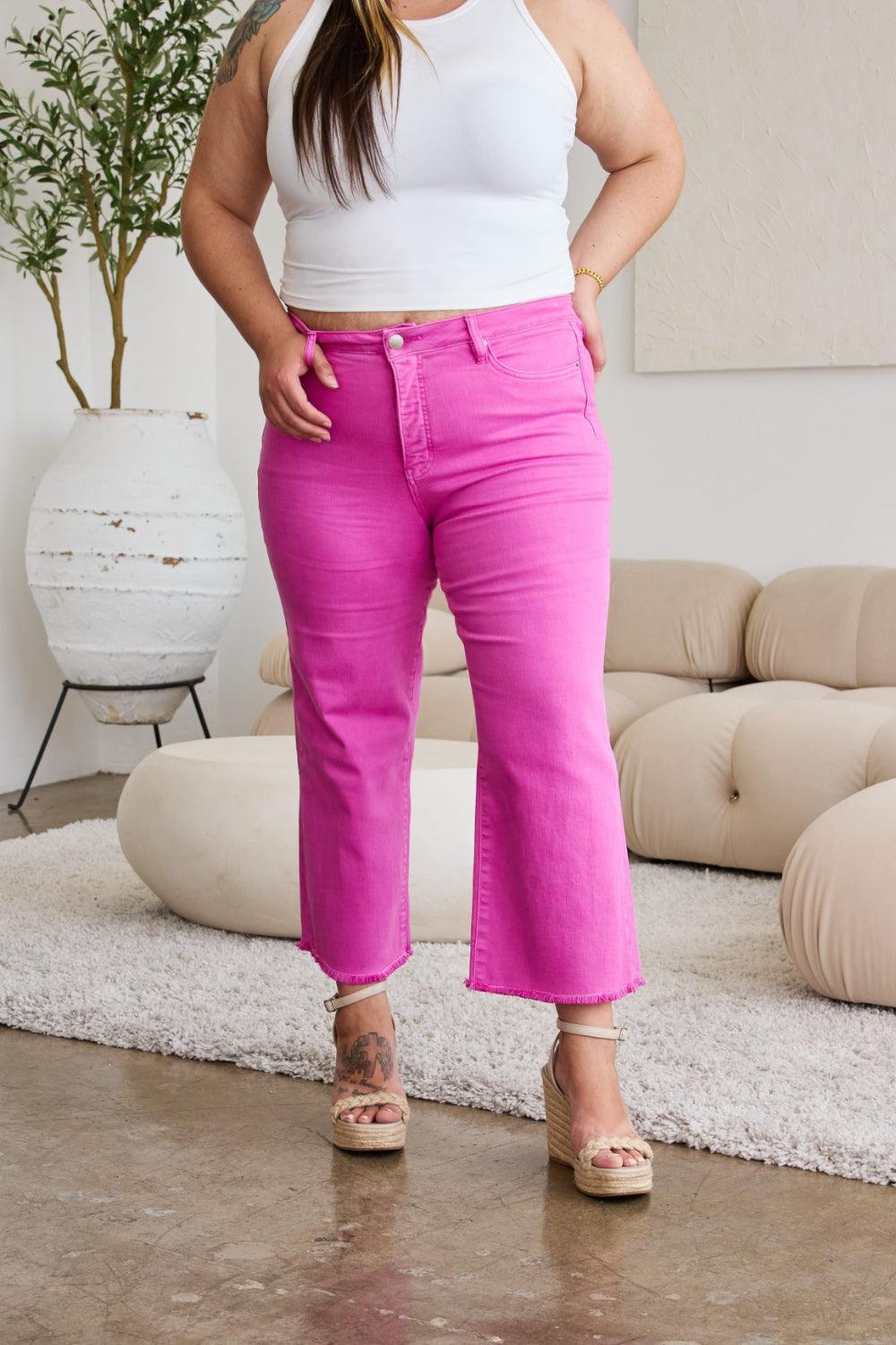 RFM Crop Chloe Full Size Tummy Control High Waist Raw Hem Jeans - Clothes For Her Online Store
