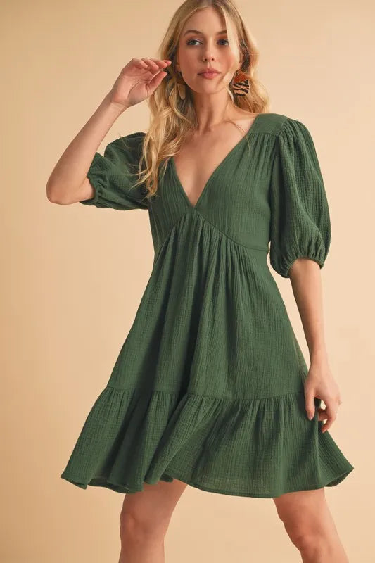 Aemi+Co Tied Back Ruffled Short Sleeve Mini Dress