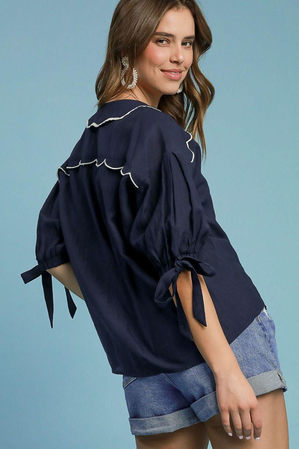 Umgee Full Size Embroidered Detail Button Down Shirt Plus Size - Clothes For Her Online Store