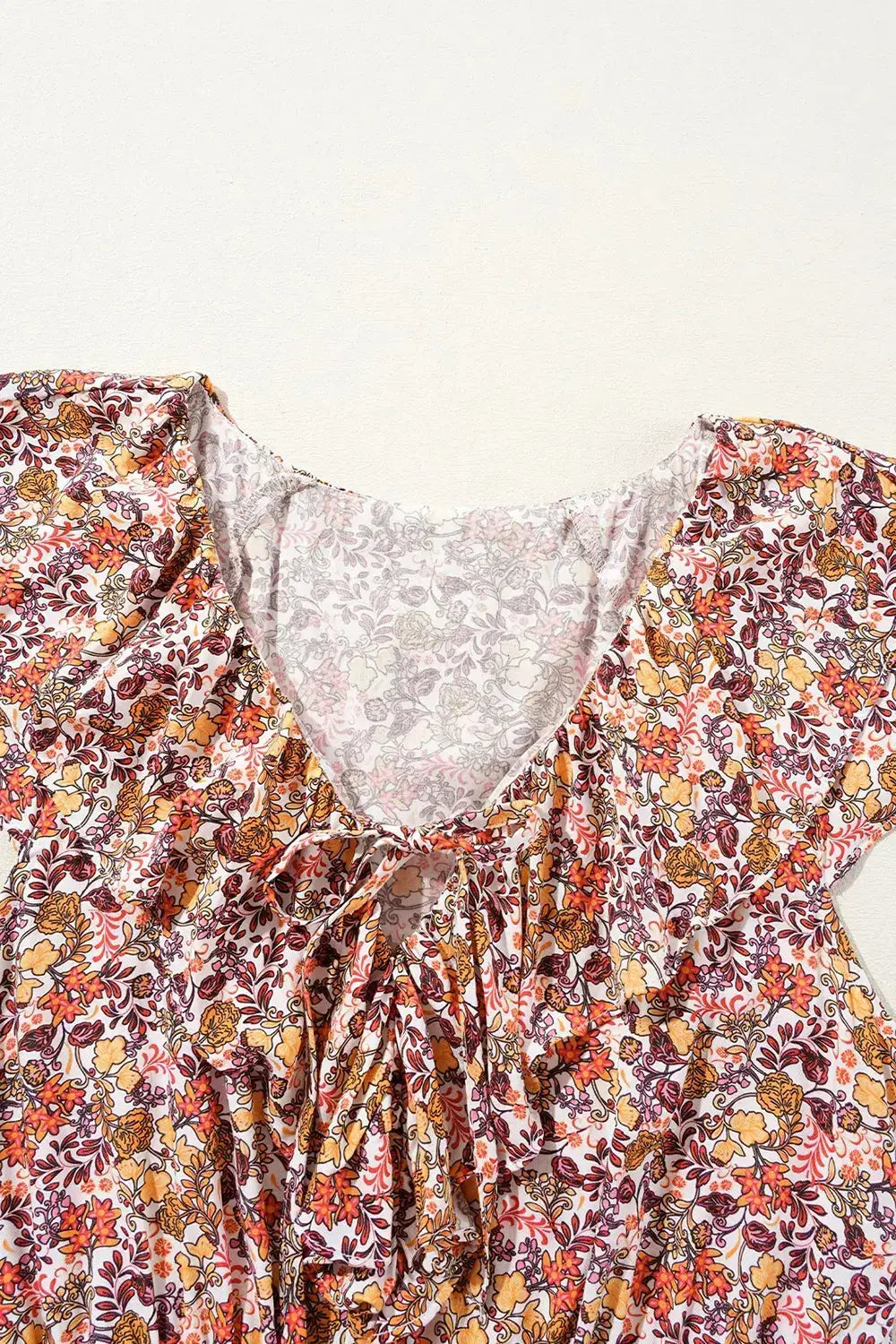 Floral Print Knot V Neck Ruffled Sleeve Blouse - Clothes For Her Online Store