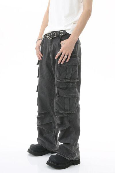 Men's Multi-Pocket Pleated Cargo Jeans - Clothes For Her Online Store