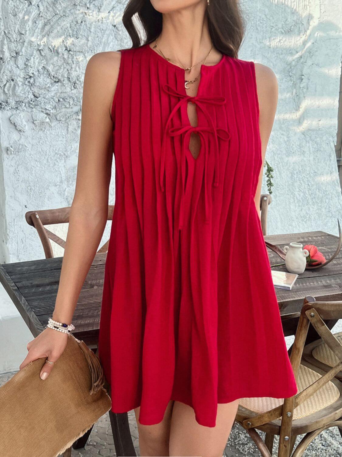 Devine Pleated Sleeveless Mini Dress - Clothes For Her Online Store