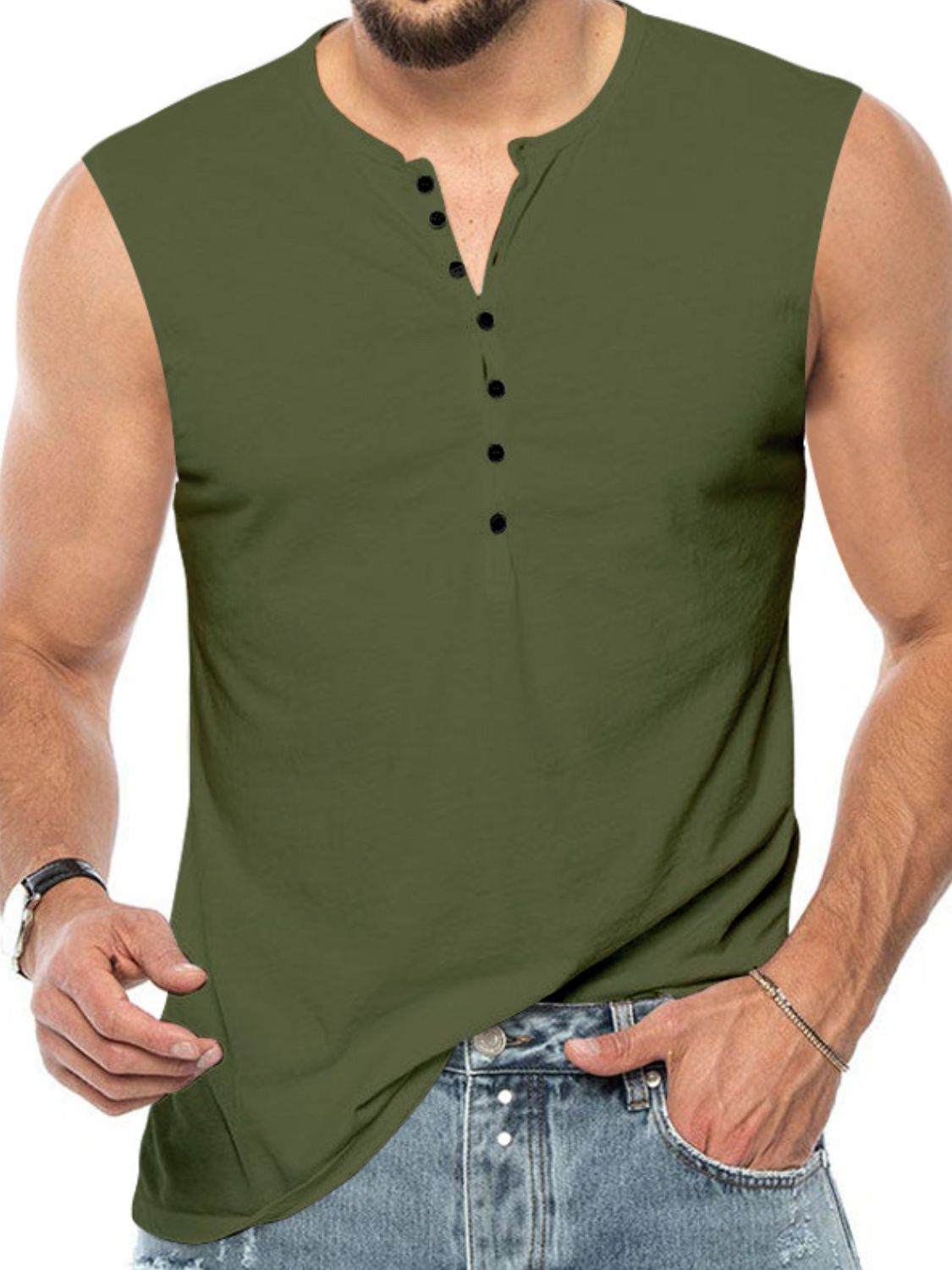 Men's Full Size Button Detail Tank Plus Size