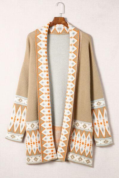 Geometric Open Front Long Sleeve Cardigan - Clothes For Her Online Store