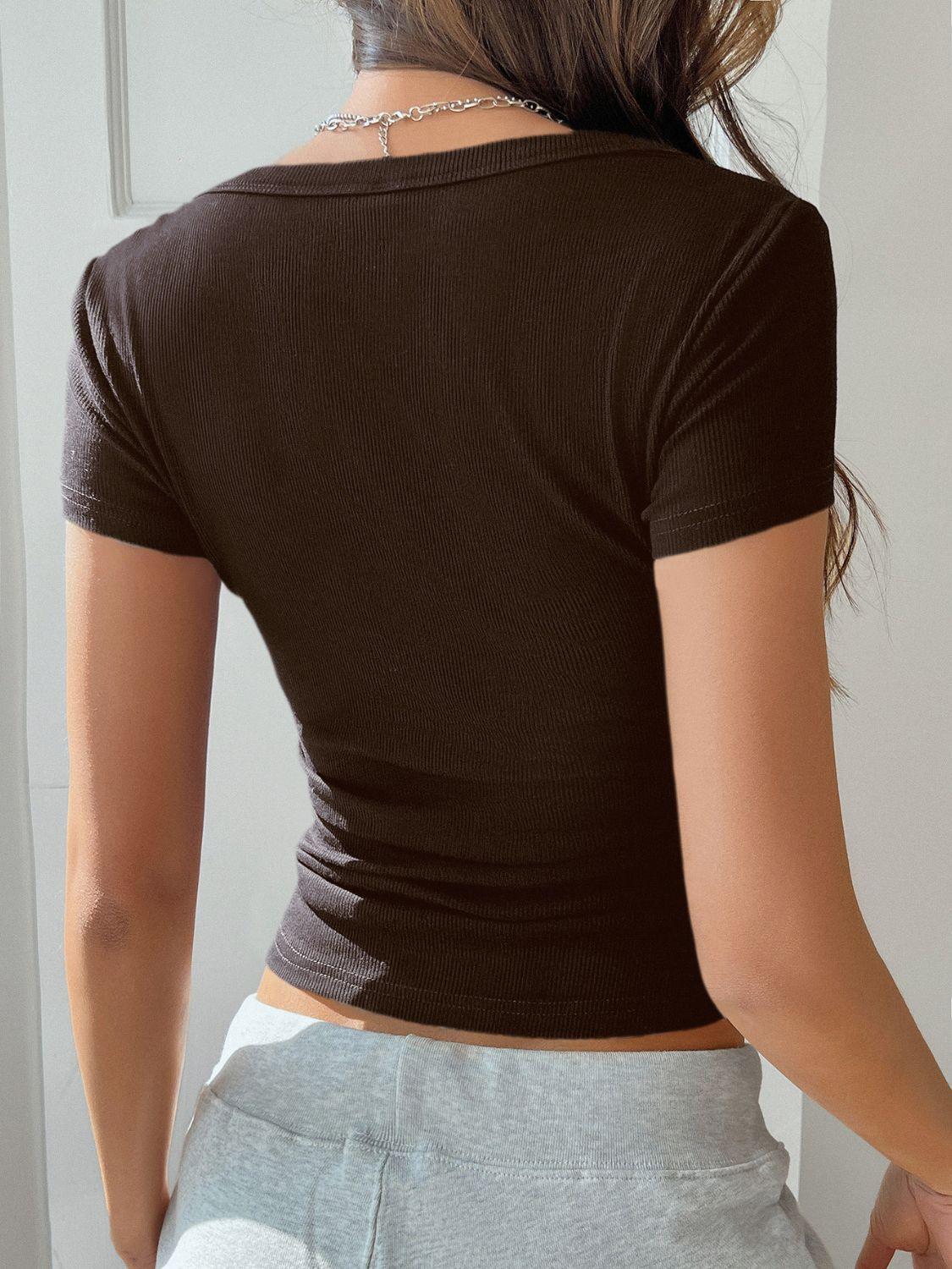 Devine Solid Color Short Sleeve T-Shirt - Clothes For Her Online Store