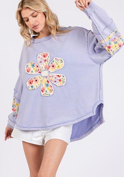 SAGE + FIG Daisy Patch Applique Long Sleeve Sweatshirt - Clothes For Her Online Store