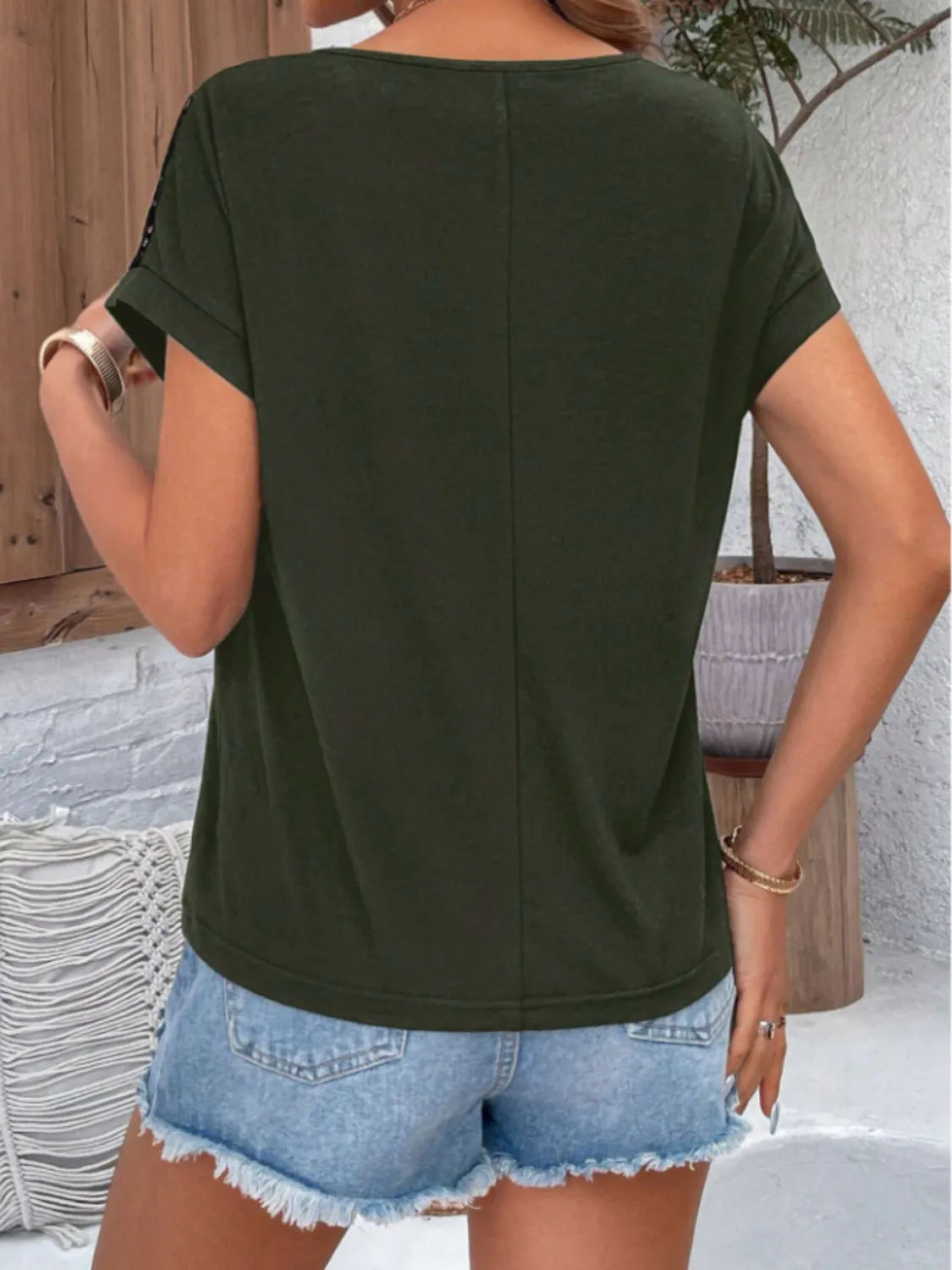 Lace Round Neck Short Sleeve T-Shirt