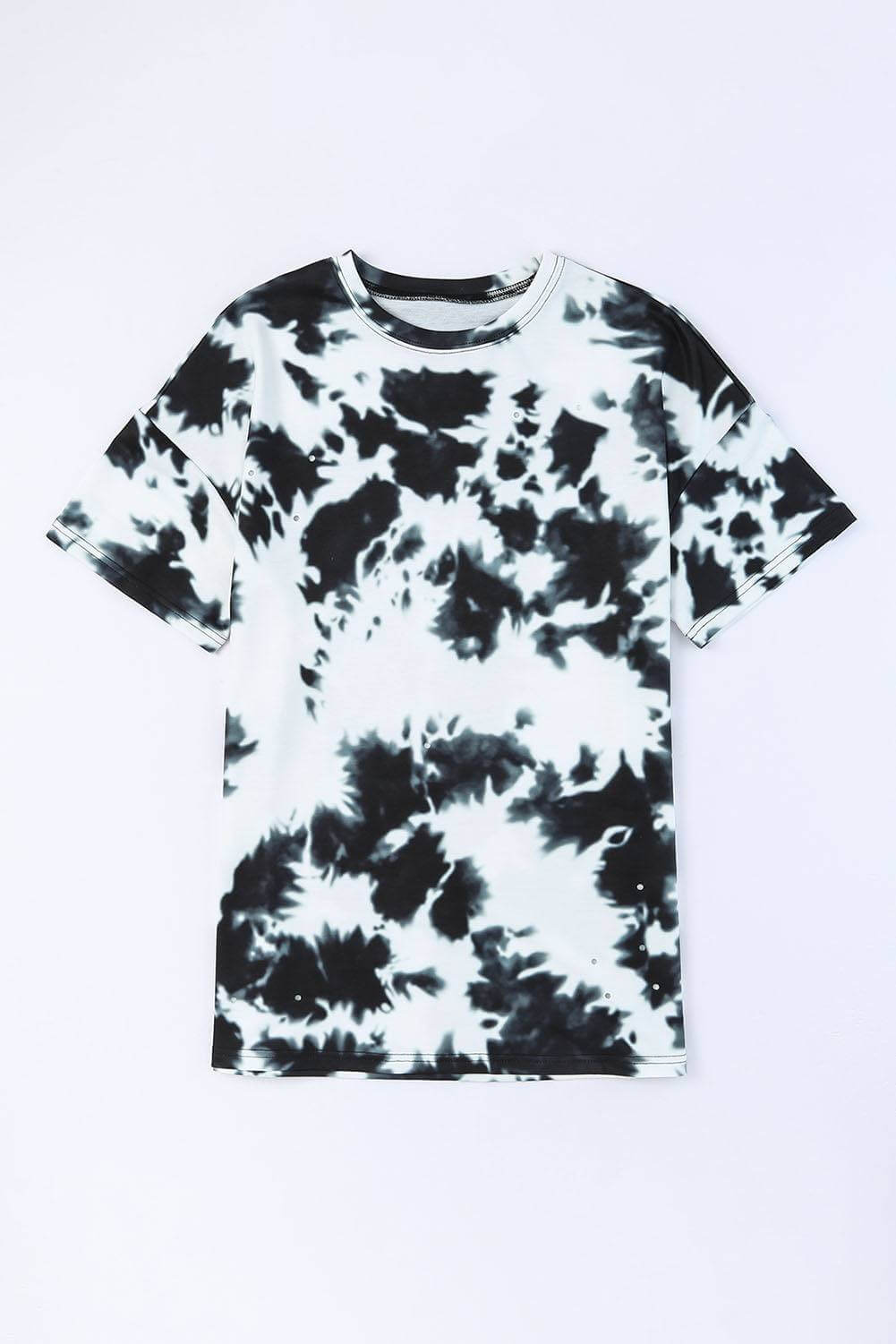 Tie-Dye Round Neck Short Sleeve Tunic Tee - Clothes For Her Online Store
