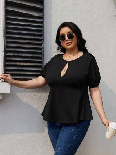 Plus Size Cutout Short Sleeve Blouse - Clothes For Her Online Store