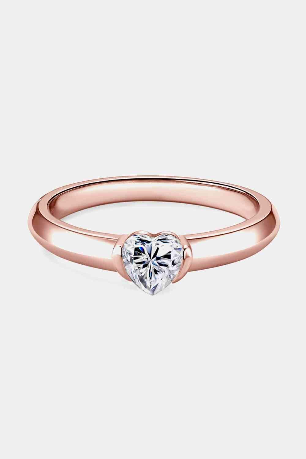 Moissanite 925 Sterling Silver Heart Solitaire Ring - Clothes For Her Online Store