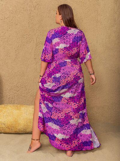 Plus Size Slit Printed Half Sleeve Maxi Dress - Clothes For Her Online Store