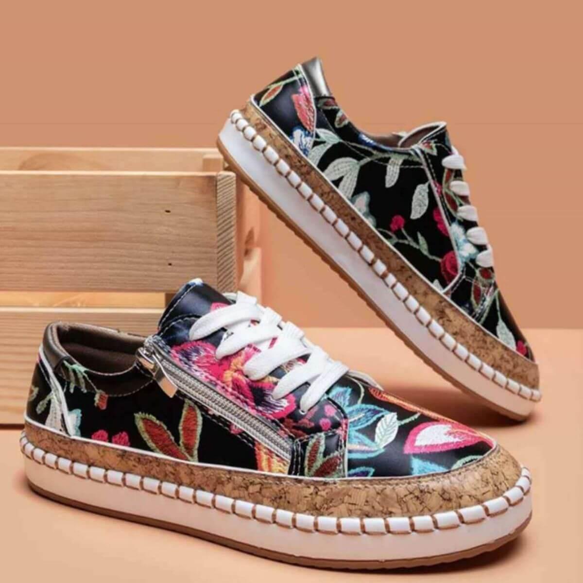 PU Leather Round Toe Flats Sneakers - Clothes For Her Online Store