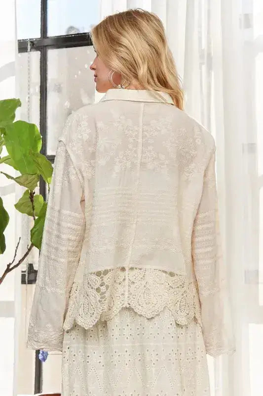 ADORA Crochet Lace Long Sleeves Button Down Shirt - Clothes For Her Online Store