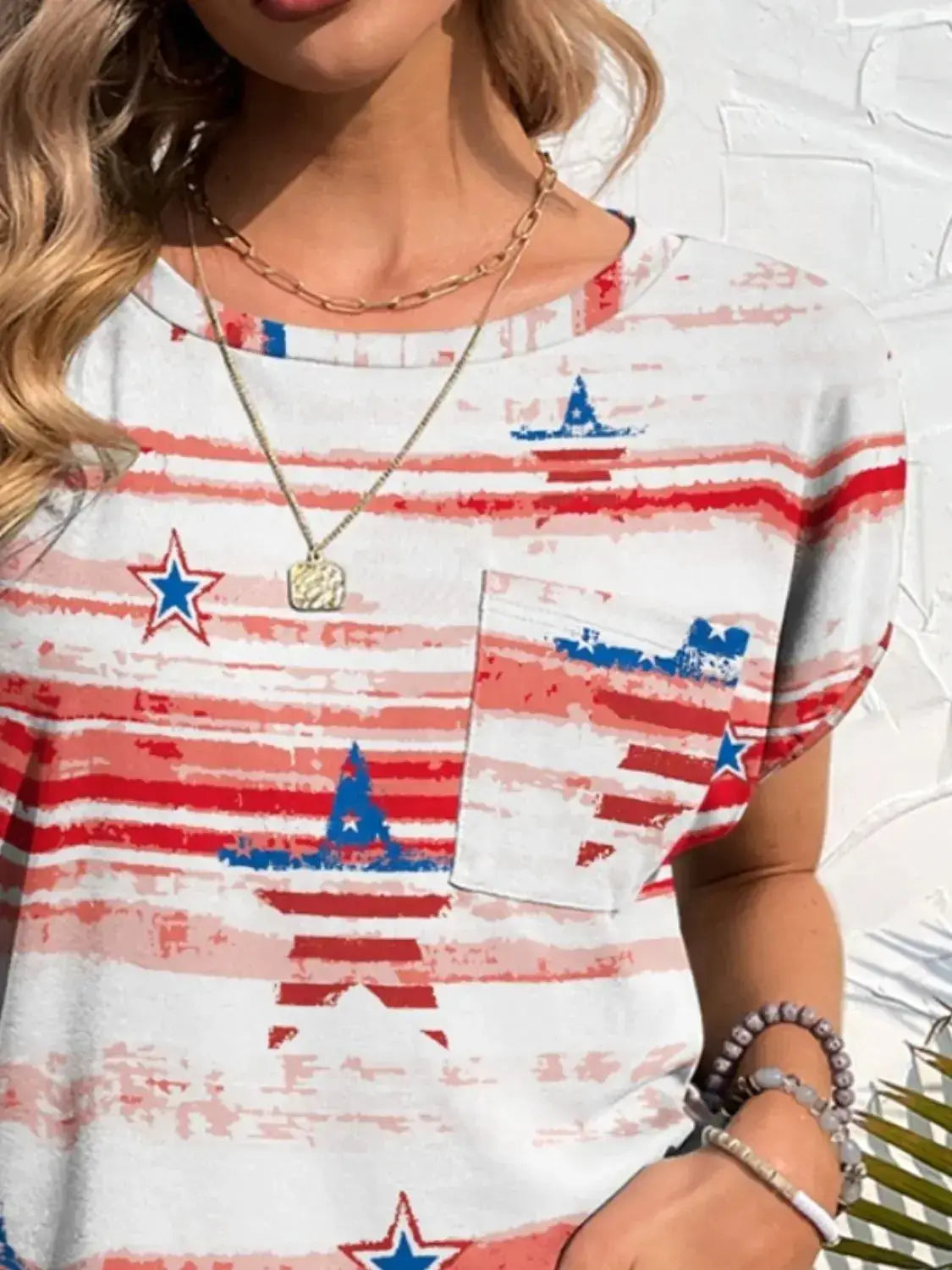 Printed Round Neck Short Sleeve T-Shirt - Clothes For Her Online Store