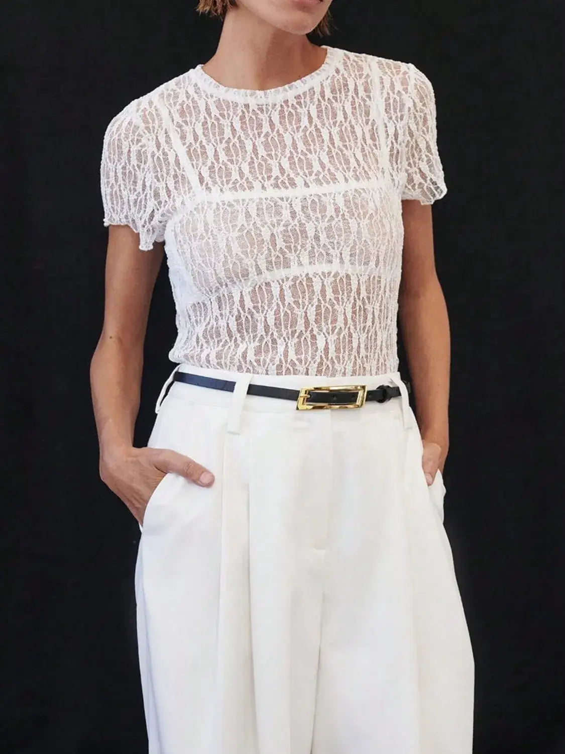 Lace Round Neck Short Sleeve Top