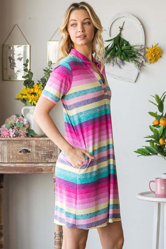Heimish Full Size Striped Short Sleeve Mini Tee Dress Plus Size - Clothes For Her Online Store