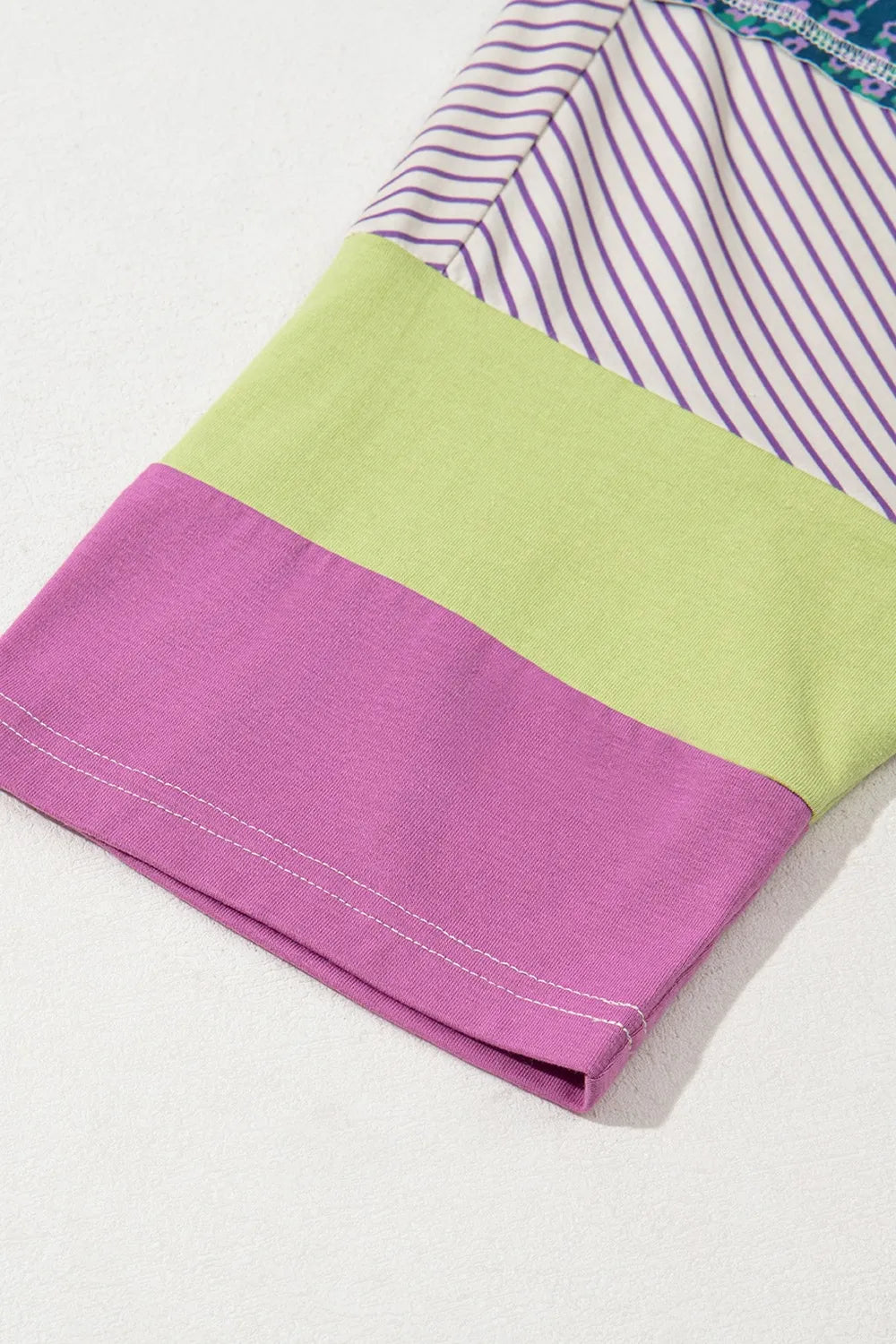 Stripe Floral Color Block Raw Edge Patchwork Top