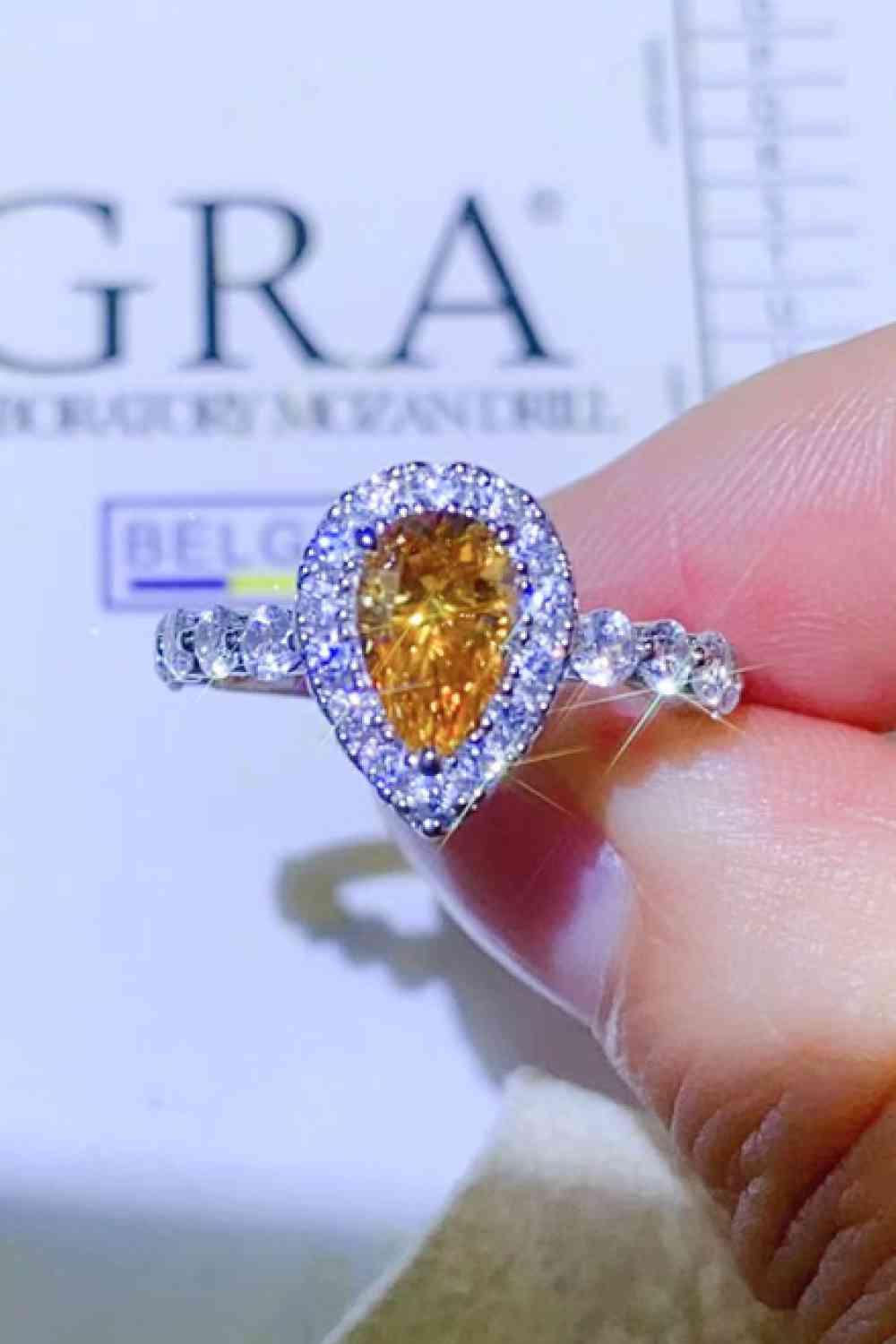 1 Carat Moissanite Contrast Teardrop Ring - Clothes For Her Online Store