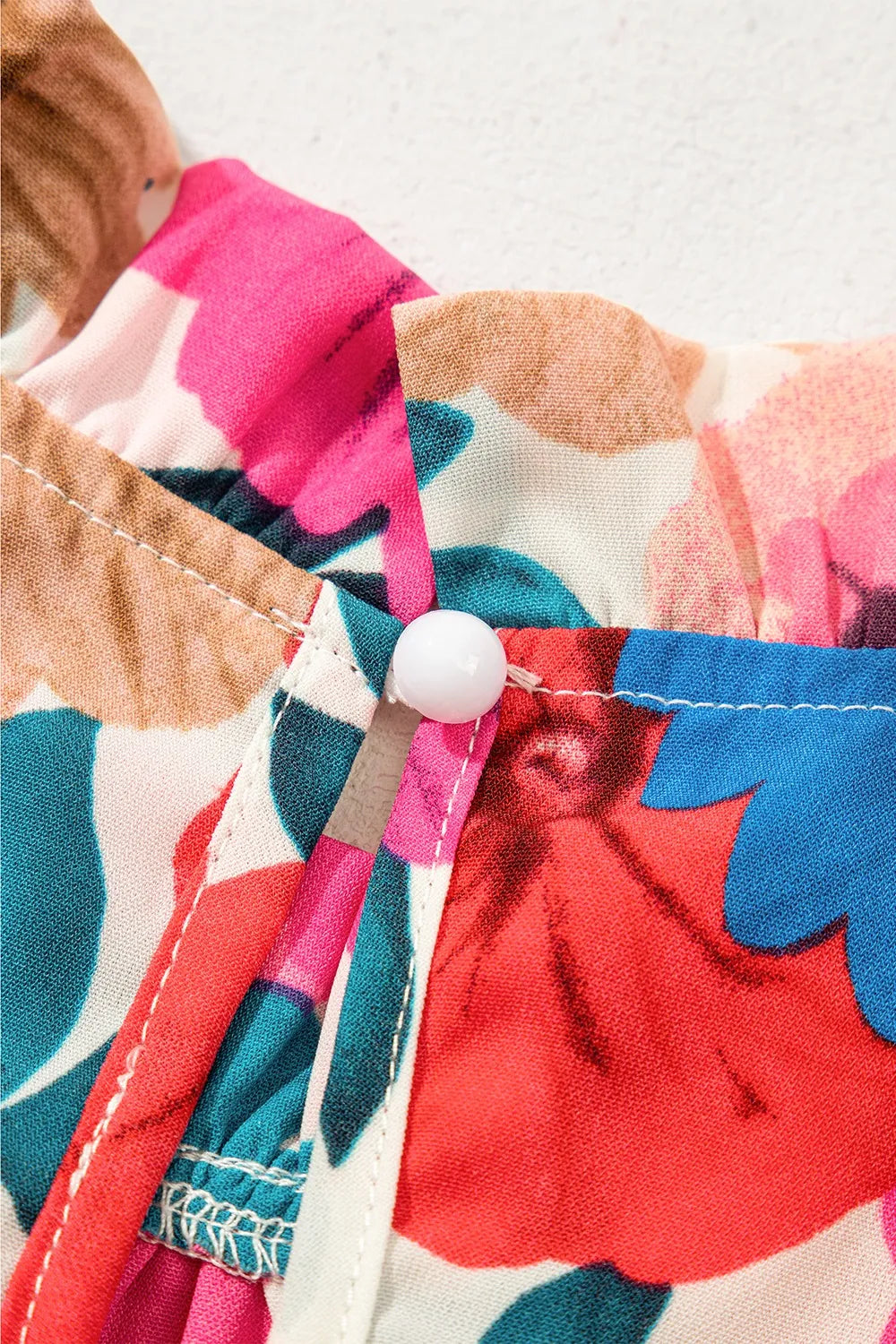 Floral Mock Neck Striped Cap Sleeve Blouse