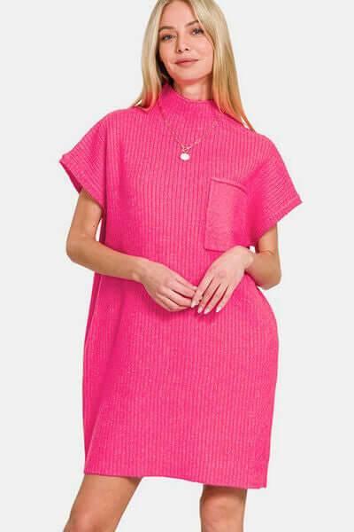 Zenana Short Sleeve Sweater Mini Dress - Clothes For Her Online Store