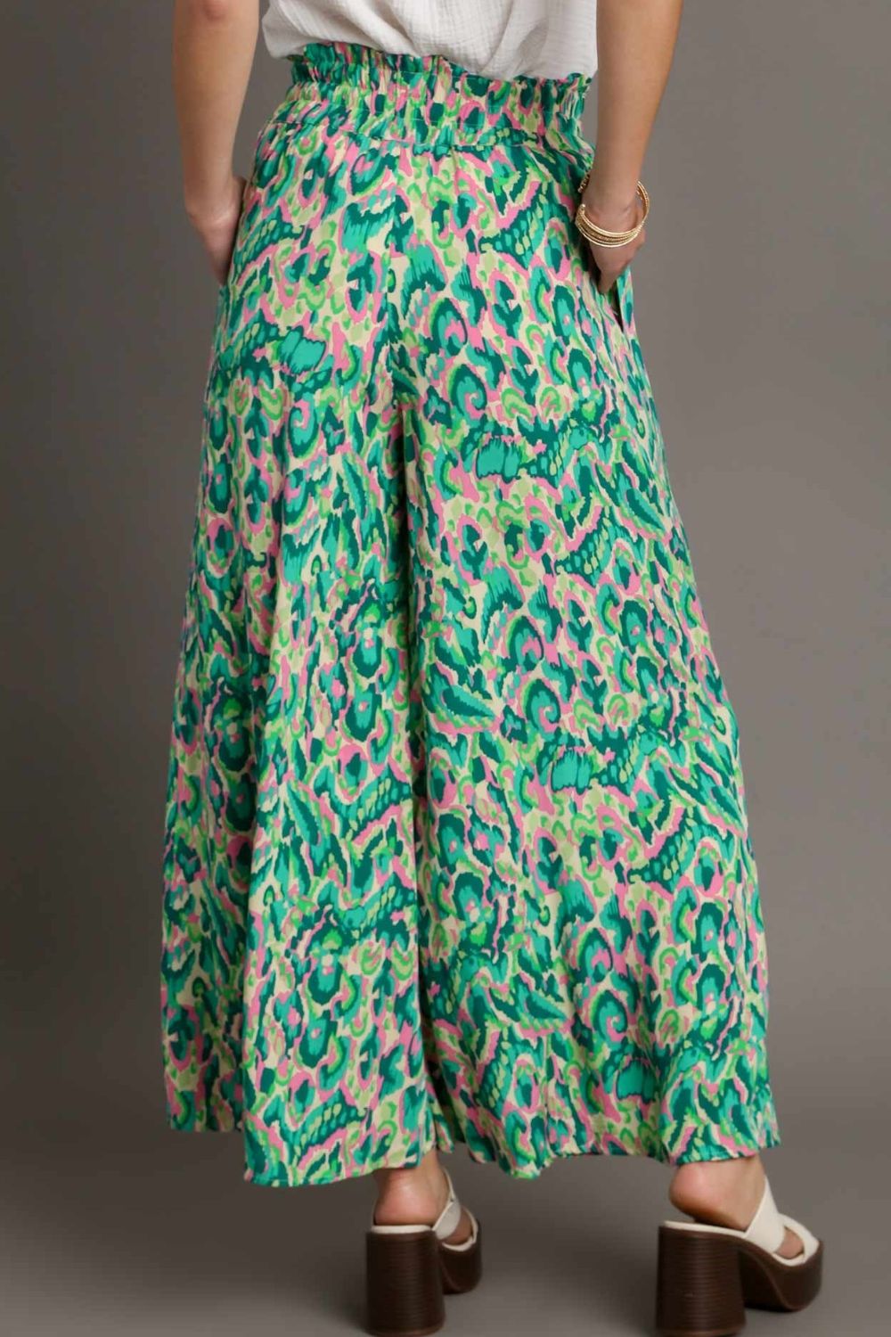 Umgee Full Size Mixed Print High Waist Wide Leg Pants Plus Size - Clothes For Her Online Store