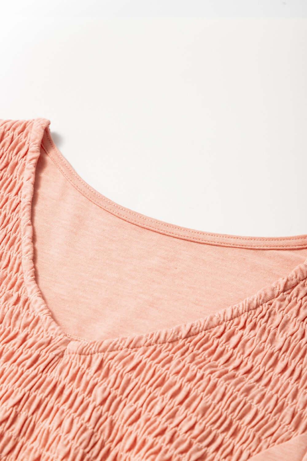 Smocked Front V Neck Short Sleeve Top - Clothes For Her Online Store