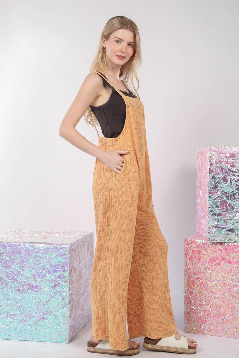 VERY J Texture Washed Wide Leg Overalls - Clothes For Her Online Store