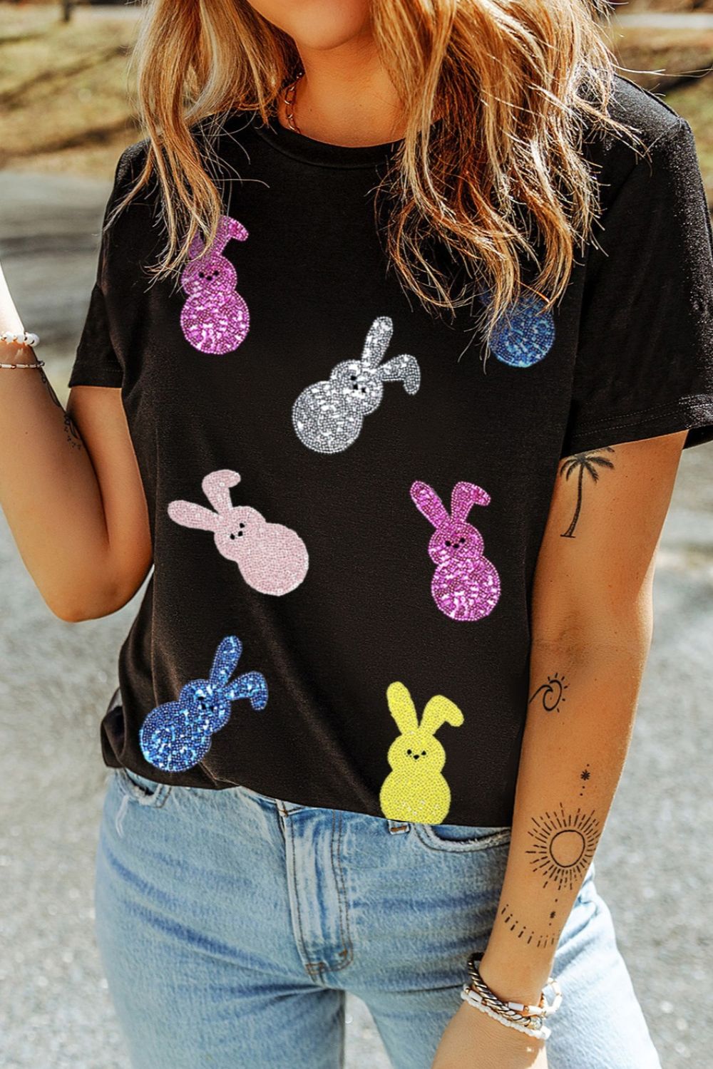 Sequin Bunny Doll Short Sleeve T-Shirt - Clothes For Her Online Store