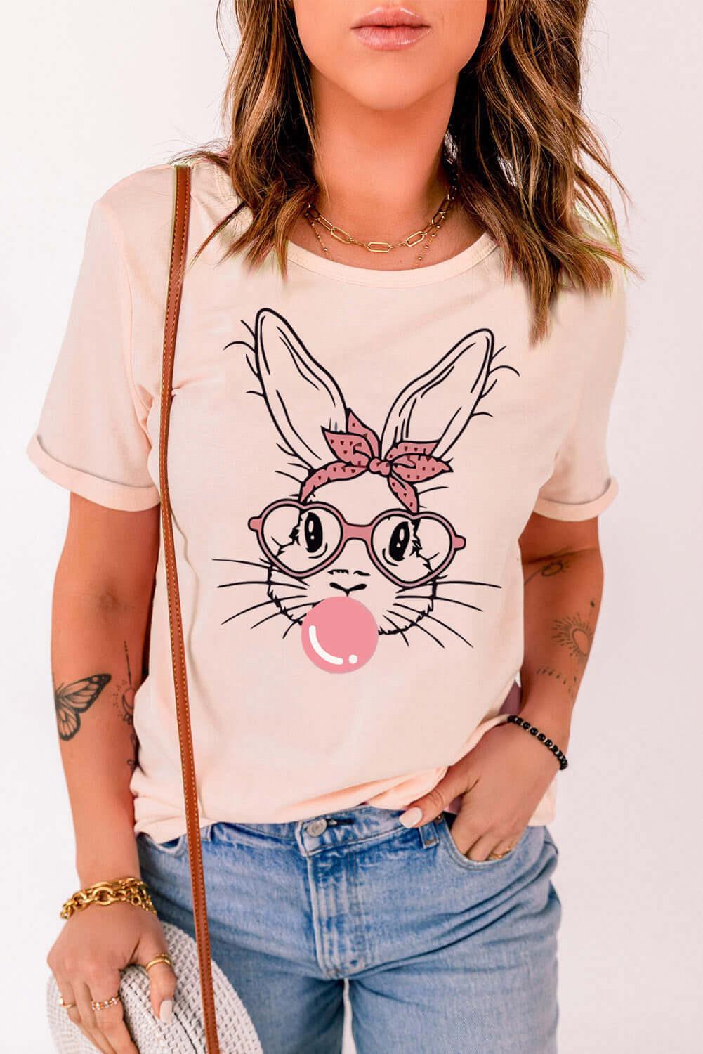 Rabbit Graphic Easter Tee Shirt - Clothes For Her Online Store
