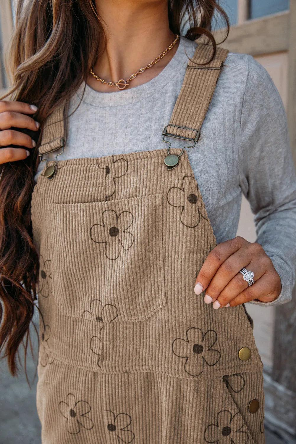 Flower Wide Strap Overalls with Pockets - Clothes For Her Online Store
