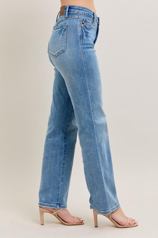 Judy Blue Full Size Tummy Control Vintage Wash Straight Jeans Plus Size - Clothes For Her Online Store