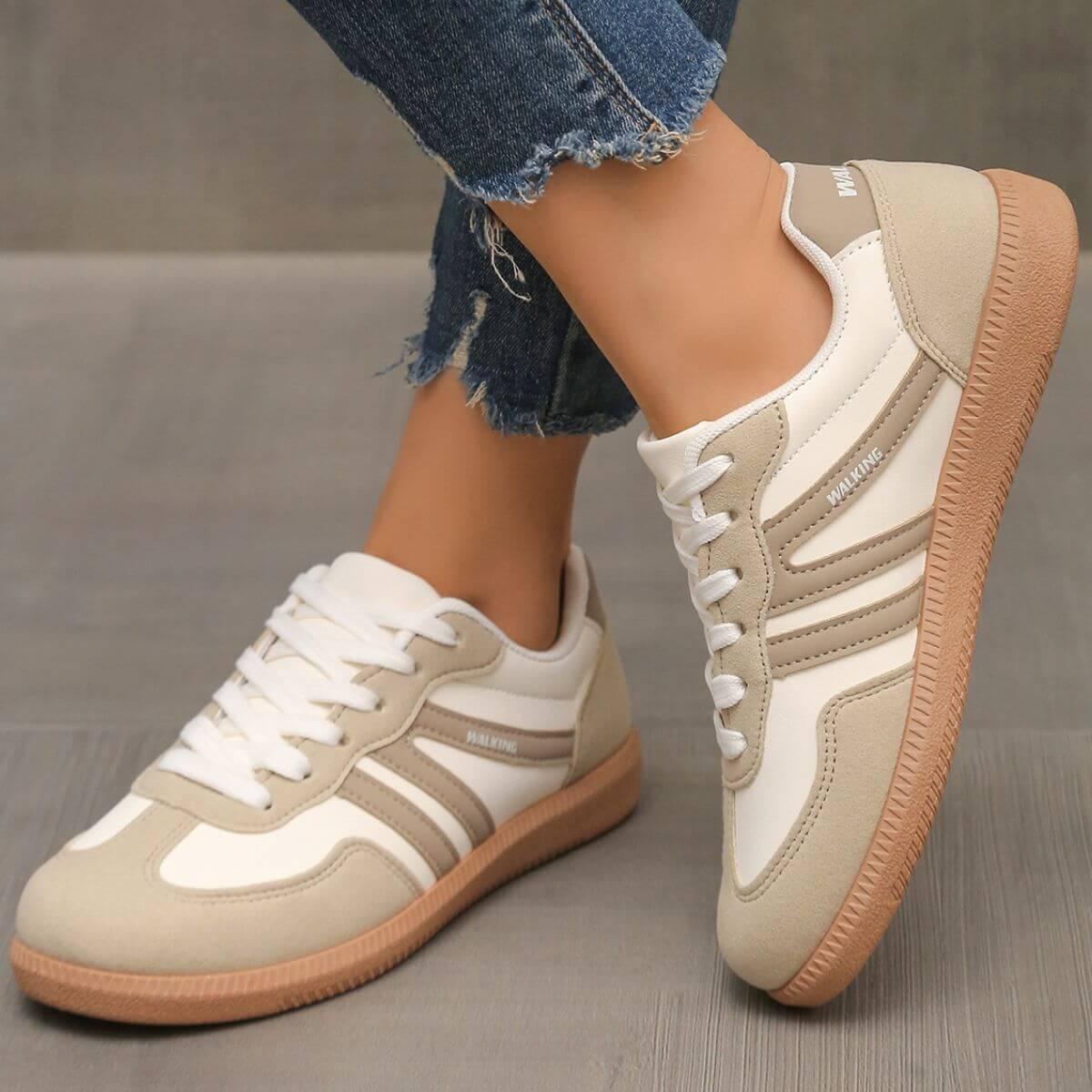Contrast Round Toe Lace Up Sneakers - Clothes For Her Online Store