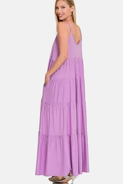 Zenana Frill Tiered V-Neck Maxi Cami Dress - Clothes For Her Online Store
