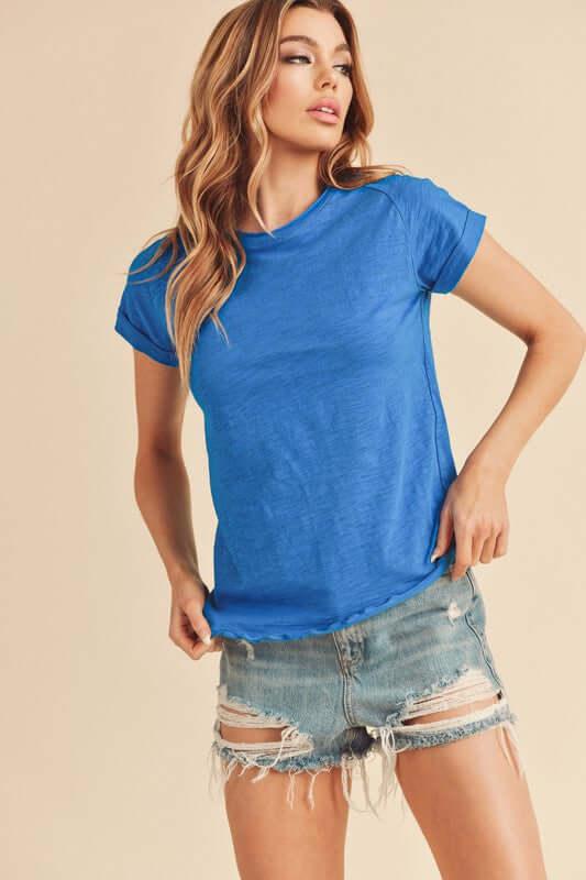 Aemi + Co Lettuce Edge Round Neck Short Sleeve T-Shirt - Clothes For Her Online Store