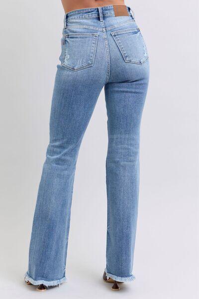 Judy Blue Full Size Raw Hem High Rise Bootcut Jeans - Clothes For Her Online Store