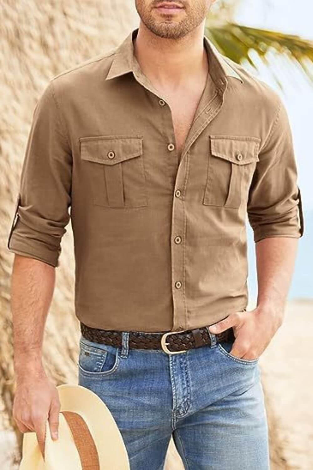 Men's Plus Size Button Down Collared Neck Long Sleeve Shirt - Clothes For Her Online Store