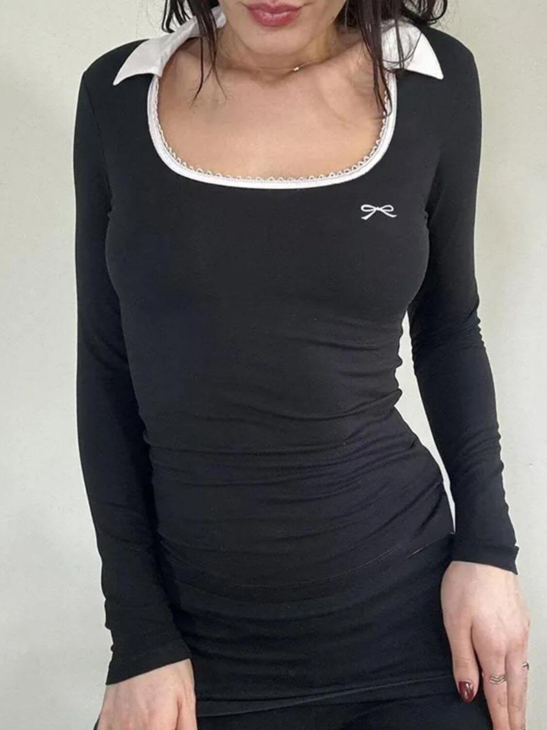 Devine Bow Long Sleeve Slim Knit Top - Clothes For Her Online Store