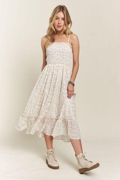 ADORA Smocked Floral Ruffled Hem Cami Dress - Clothes For Her Online Store