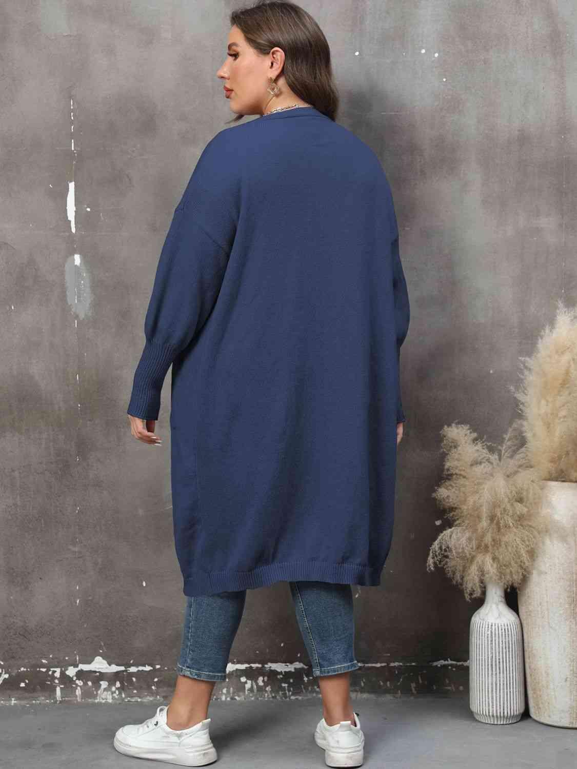 Plus Size Long Sleeve Pocketed Cardigan - Clothes For Her Online Store