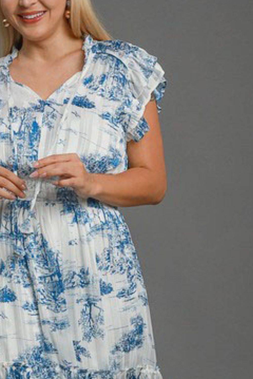 Umgee Full Size Two Tone Landscape Print Midi Dress Plus Size - Clothes For Her Online Store
