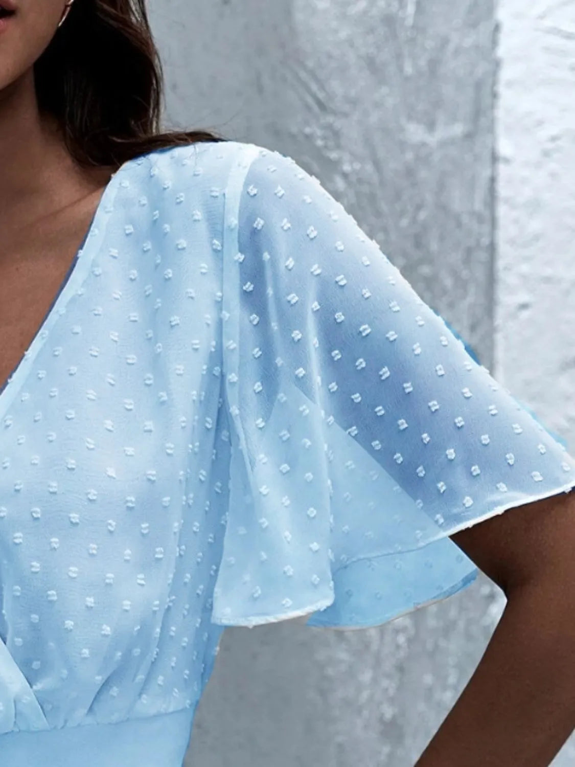 Short Sleeve Smocked Swiss Dot Blouse