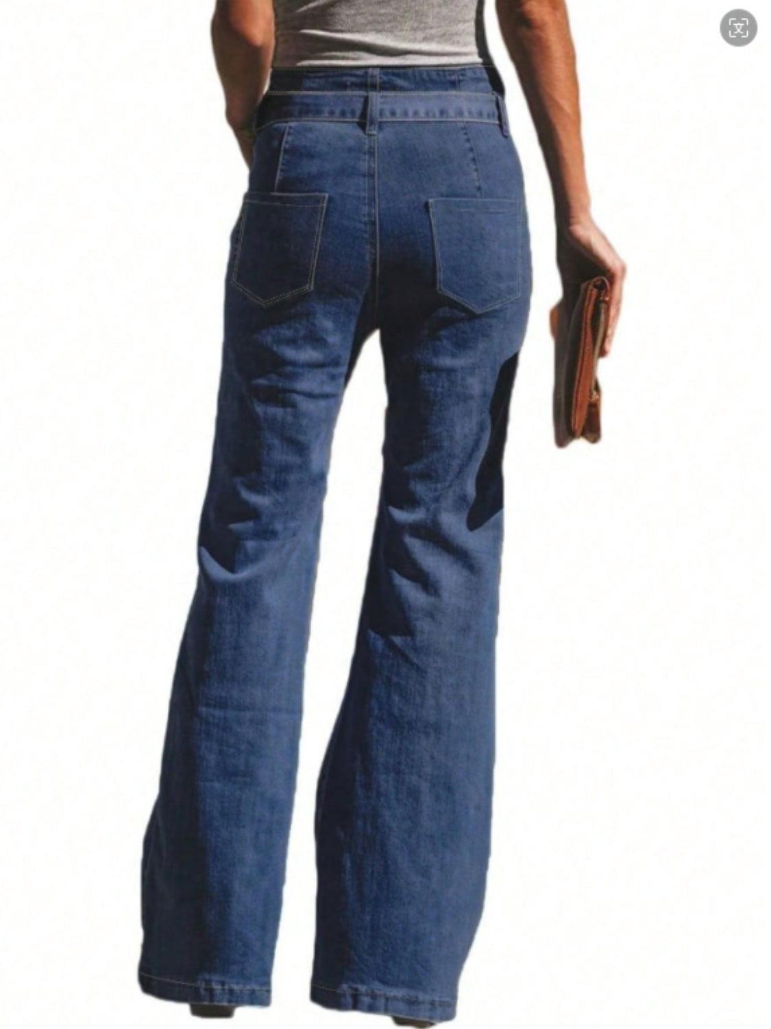 Tied Flare Jeans with Pockets - Clothes For Her Online Store