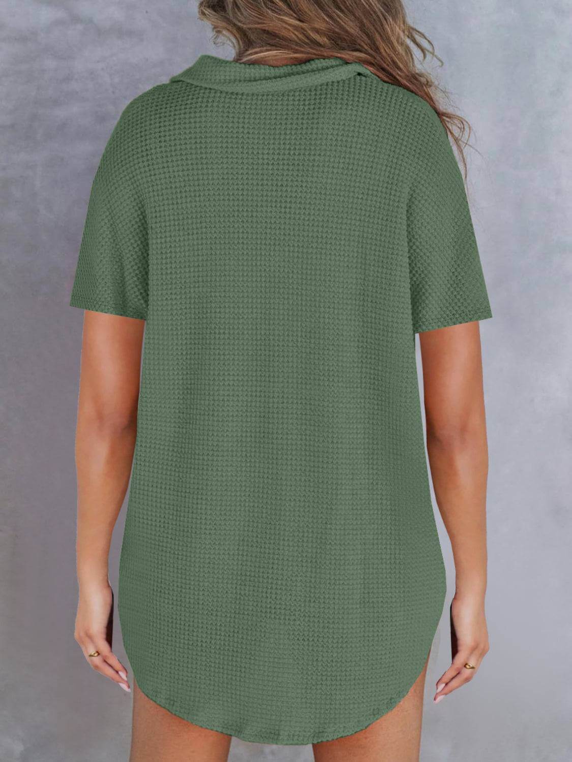 Waffle-Knit Short Sleeve Polo Shirt